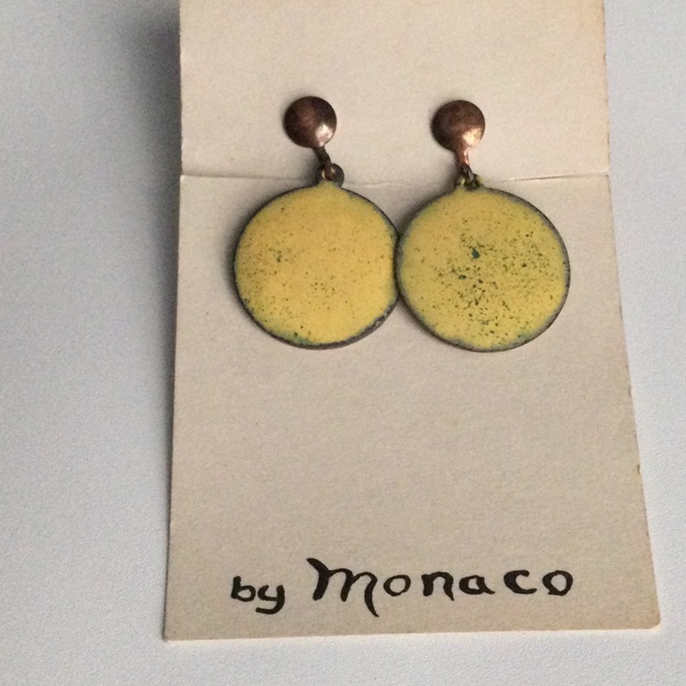 Vintage Earrings Enameled Copper Discs 1950s 1960s Screw Back